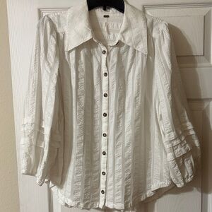 Free People Textured White Button-Down Shirt